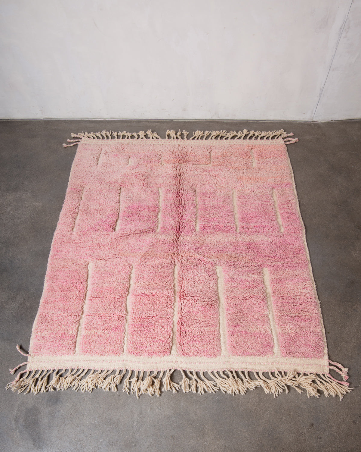 Modern, designer, handcrafted Berber rug from Morocco. Beniourain carpet with beautiful colours and patterns and fluffy wool texture.